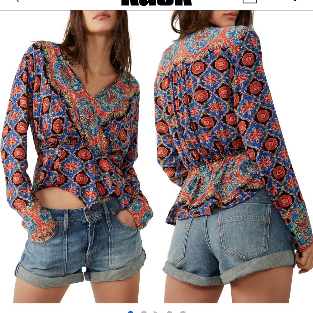 NWT Free People Falling For You Floral Print Long Sleeve Peplum Top Size Medium
